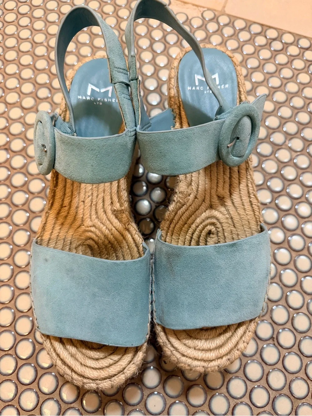 Women’s Marc Fisher Espadrille Platform Sandals w light blue detailing
